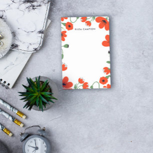 Bloco Post-it Poppies vermelhos Nome personalizado