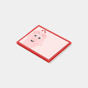 Bloco Post-it Porco cor-de-rosa bonito e corações