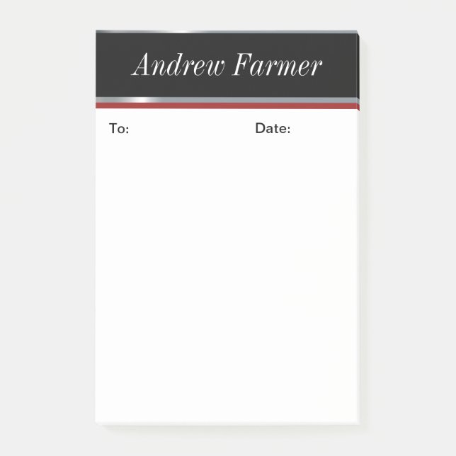 Bloco Post-it Posta as notas personalizadas, pretas e prateadas  (Frente)