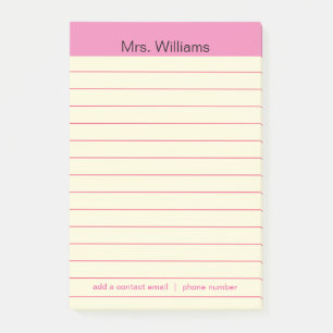 Bloco Post-it Professor de Stripe Rosa nas Linhas de Negócio Pe