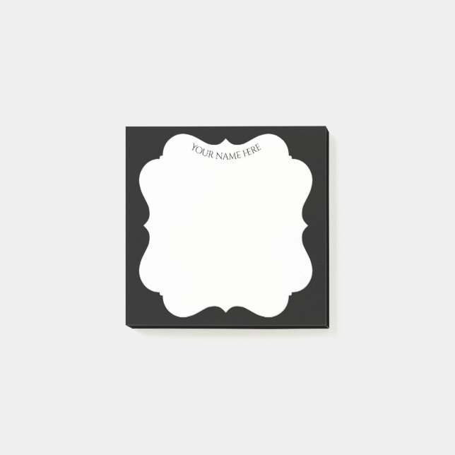 Bloco Post-it quadro preto na moda com seu nome (Frente)