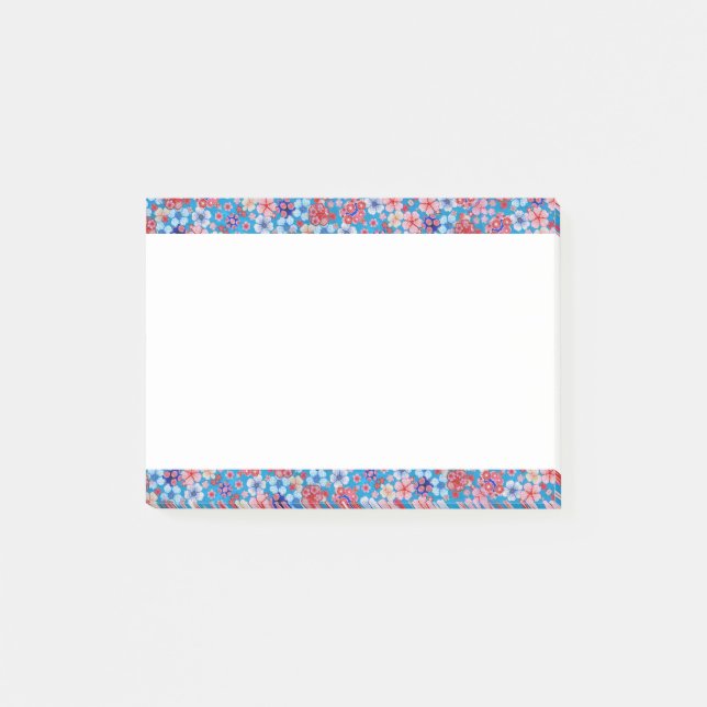 Bloco Post-it Quirimen Floral em Cascata Azul (Frente)