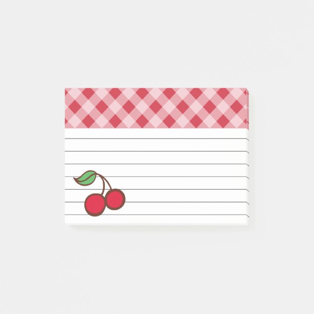 Bloco Post-it Retro Cherry Gingham Kitchen Posta Notas (Frente)