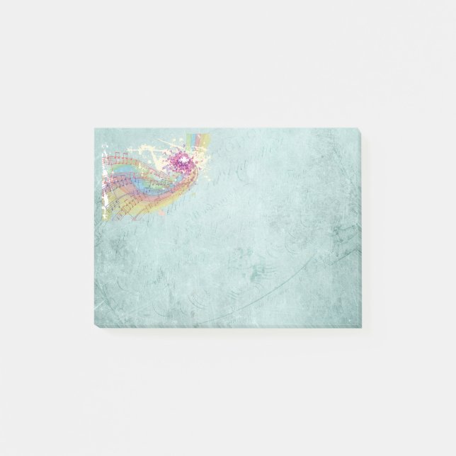 Bloco Post-it Retro Rainbow e Music Notes em uma Textura Shabby (Frente)