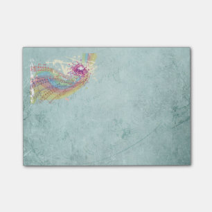Bloco Post-it Retro Rainbow e Music Notes em uma Textura Shabby