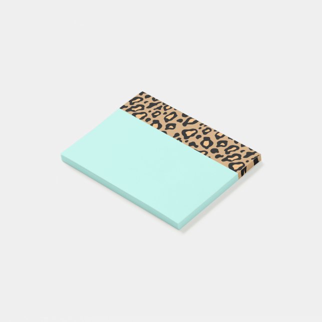 Bloco Post-it Retro Turquoise Office Leopard Posta Notas (Inclinado)