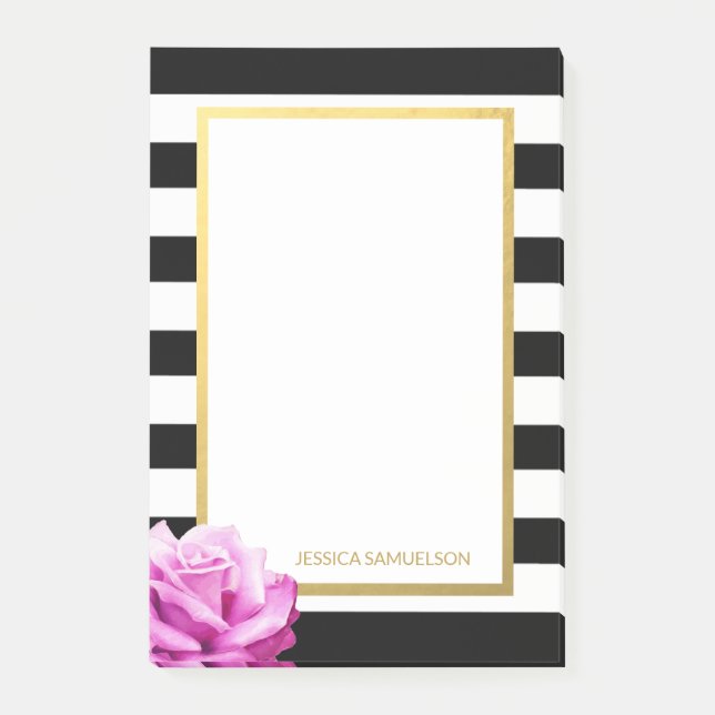 Bloco Post-it Rosa branco preto moderno personalizado do rosa (Frente)