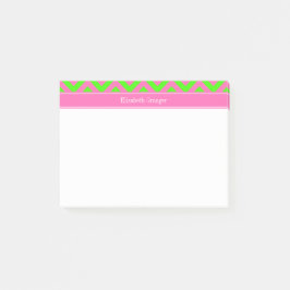 Bloco Post-it Rosa Quente #2 Verde Lima Chevron Nome Monograma L
