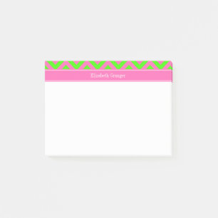 Bloco Post-it Rosa Quente #2 Verde Lima Chevron Nome Monograma L