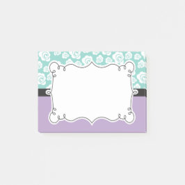 Bloco Post-it Rosas brancos no Aqua & no roxo