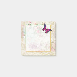 Bloco Post-it Rosas da Borboleta Rosa e da Vintage Shabby