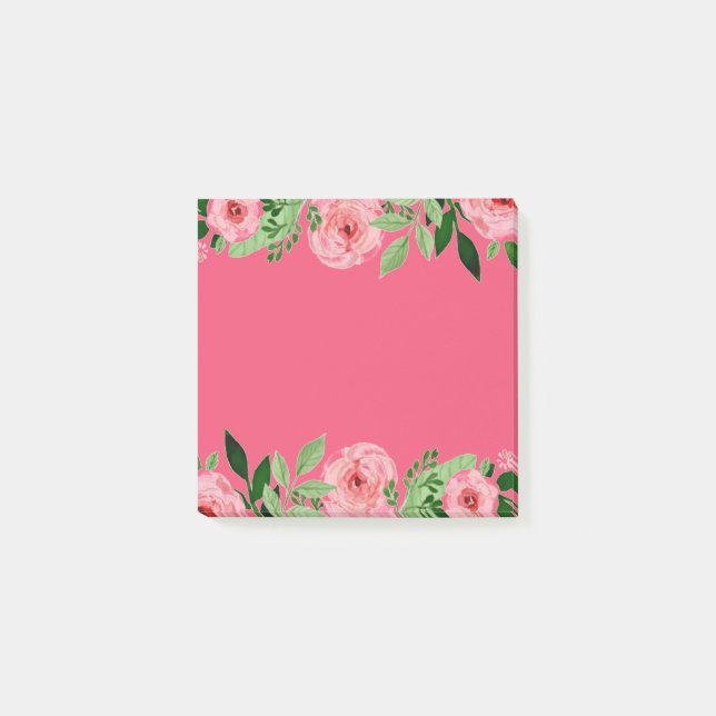 Bloco Post-it Rosas de Aquarela Rosa (Frente)