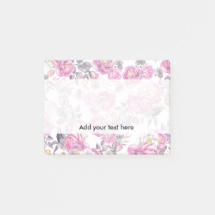 Bloco Post-it Rosas românticos da aguarela cinzenta cor-de-rosa
