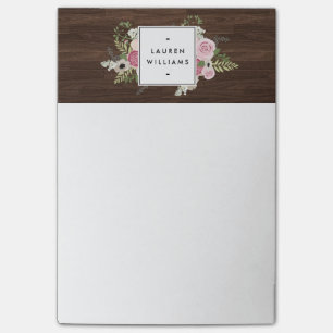 Bloco Post-it Rosas rosa-rosa-do-campo elegante em Woodgrain