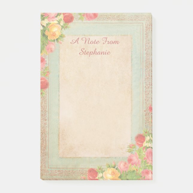 Bloco Post-it Rosas Vintage Elegantes (Frente)