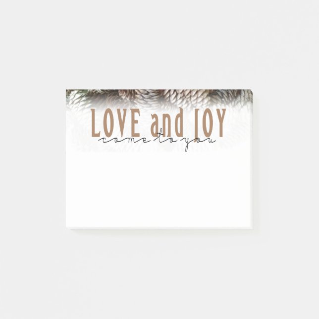 Bloco Post-it Rustic Holiday Love and Joy Pine Cone (Frente)