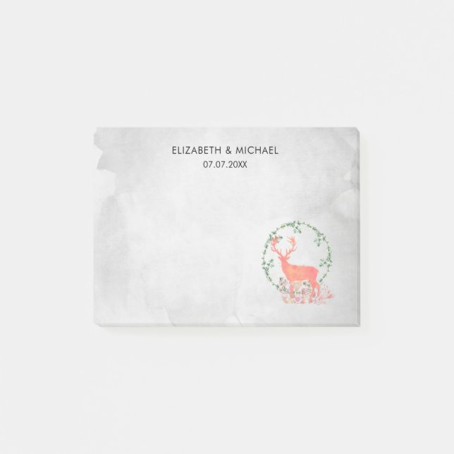 Bloco Post-it Rustic Reindeer Boho Watercolor Casamento (Frente)