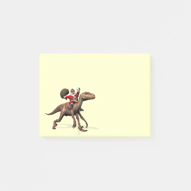 Bloco Post-it Santa Claus Andando Em Deinonychus (Frente)