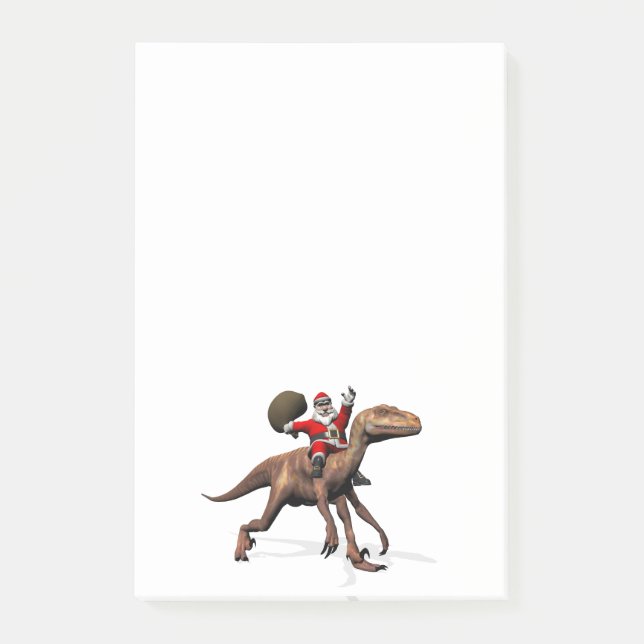 Bloco Post-it Santa Claus Andando Em Deinonychus (Frente)