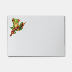 Bloco Post-it Sapo de árvore verde bonito em um ramo