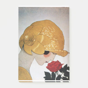 Bloco Post-it SENHORA COM Bela ROSA VERMELHA