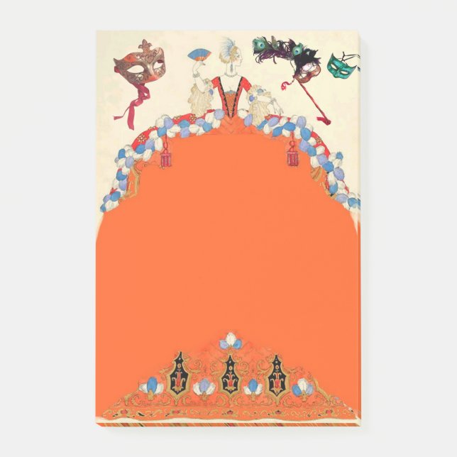 Bloco Post-it SENHORA EM LARANJA Mardi Gras Mascarada Ball Mask (Frente)