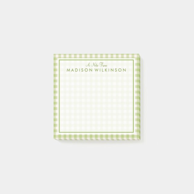 Bloco Post-it Seu texto | Bonito Casa Verde Gingham (Frente)