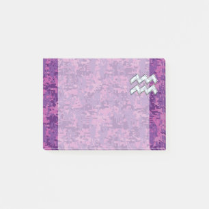 Bloco Post-it Símbolo Aquarius Zodiac na Camuflagem Digital Rosa