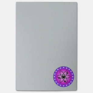 Bloco Post-it Símbolo Atom em fundo rosa