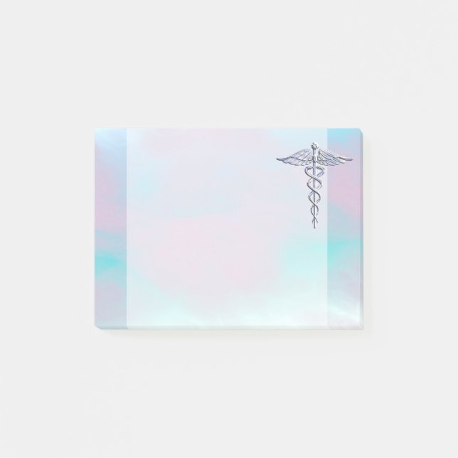 Bloco Post-it Símbolo Médico de Prata Caduceus - Mãe Pérola (Frente)