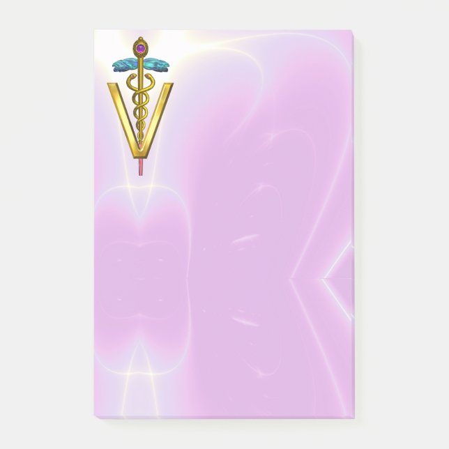 Bloco Post-it SÍMBOLO VETERINÁRIO CADUEUS DO ouro / Lilás Rosa (Frente)