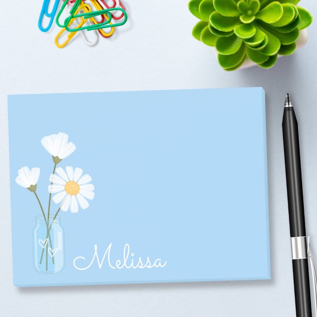 Bloco Post-it Simple White Daisies Mason Jar Hearts Personalizad (Criador carregado)