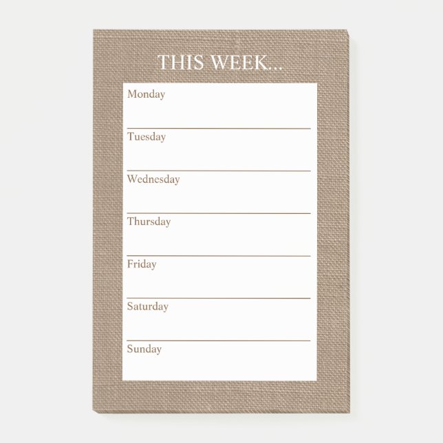 Bloco Post-it Simplesmente Chic Weekly Planner | Burlap Russo (Frente)