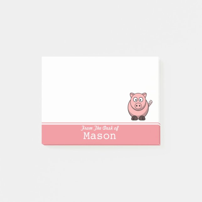 Bloco Post-it Suíno Rosa Rosa, Gordo Engraçado Personalizado (Frente)