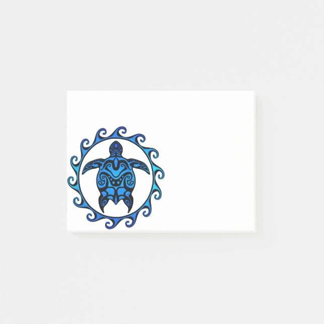 Bloco Post-it Tartaruga tribal azul Sun (Frente)