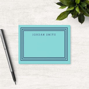 Bloco Post-it Teal de Aqua Moderno com Bordas Azuis de Marinho T