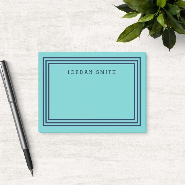 Bloco Post-it Teal de Aqua Moderno com Bordas Azuis de Marinho T (Criador carregado)