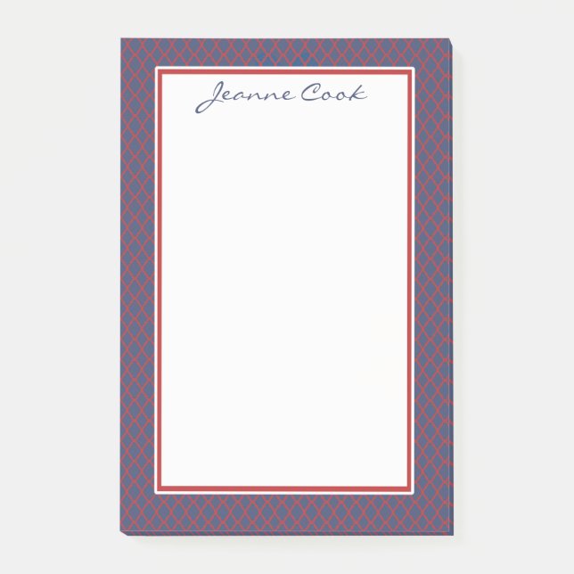 Bloco Post-it Teste padrão azul & vermelho do monograma de (Frente)