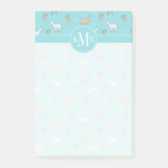 Bloco Post-it Teste padrão bonito do cacto do lama da alpaca (Frente)