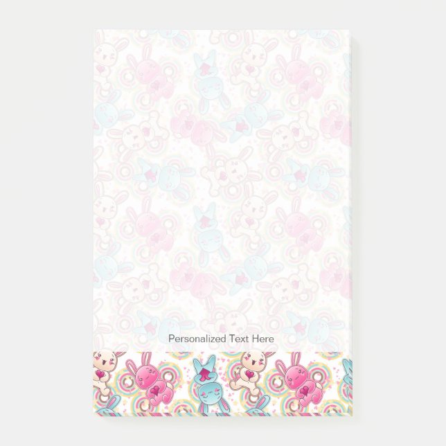 Bloco Post-it Teste padrão da criança de Kawaii com Doodles (Frente)