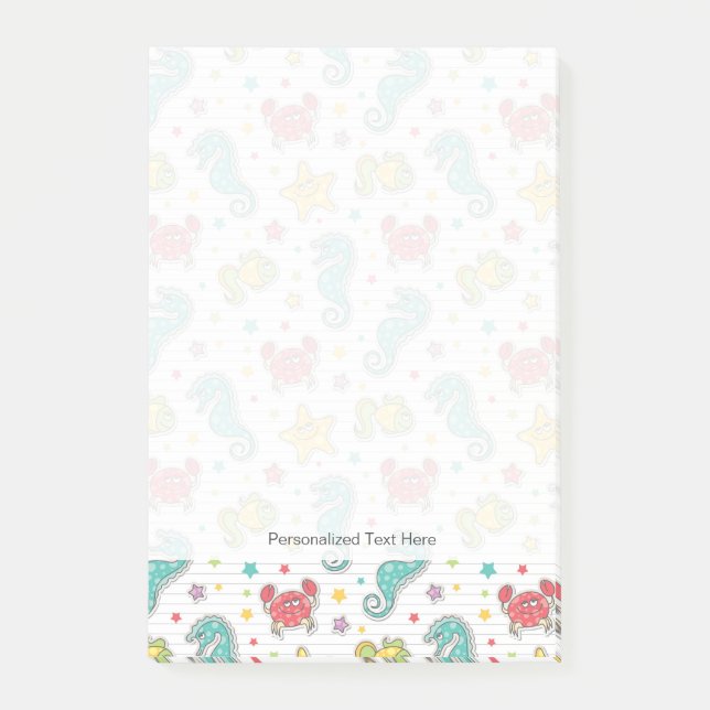 Bloco Post-it teste padrão de criaturas do mar (Frente)