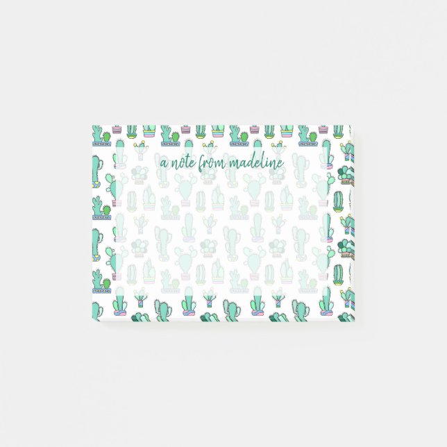 Bloco Post-it Teste padrão verde da planta do cacto & do (Frente)