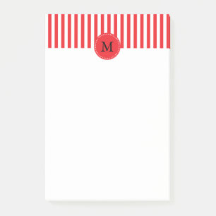 Bloco Post-it Teste padrão vermelho e branco do monograma das