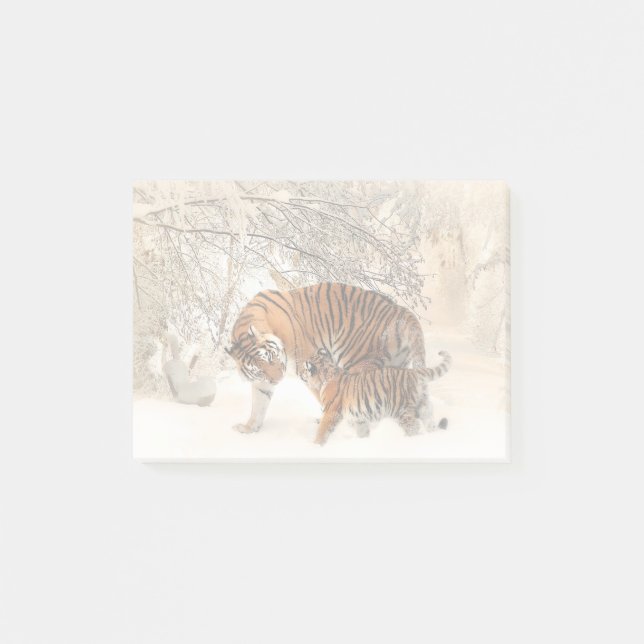 Bloco Post-it Tigre com filhote na neve (Frente)