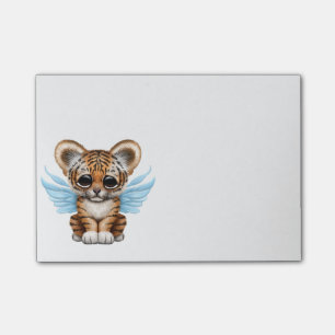 Bloco Post-it Tigre Cub bonito com as asas feericamente no azul