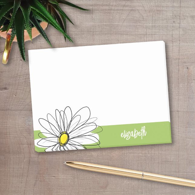 Bloco Post-it Trendy Daisy Floral Illustração - limão e amarelo (Personalized post-it notes with a monogram and whimsical daisy drawing - low quantity available)