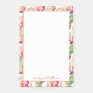 Bloco Post-it Tulipas Pintadas Aquarela Floral com Seu Nome
