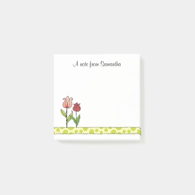Bloco Post-it Tulipas Vermelhas e Rosa Personalizadas 3 x 3 (Frente)