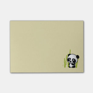 Bloco Post-it Urso panda branco e preto num pomar de bambu.