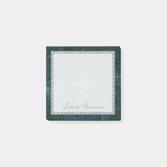 Bloco Post-it Velvety Teal Damask | Grunge Verde Escuro Personal (Frente)